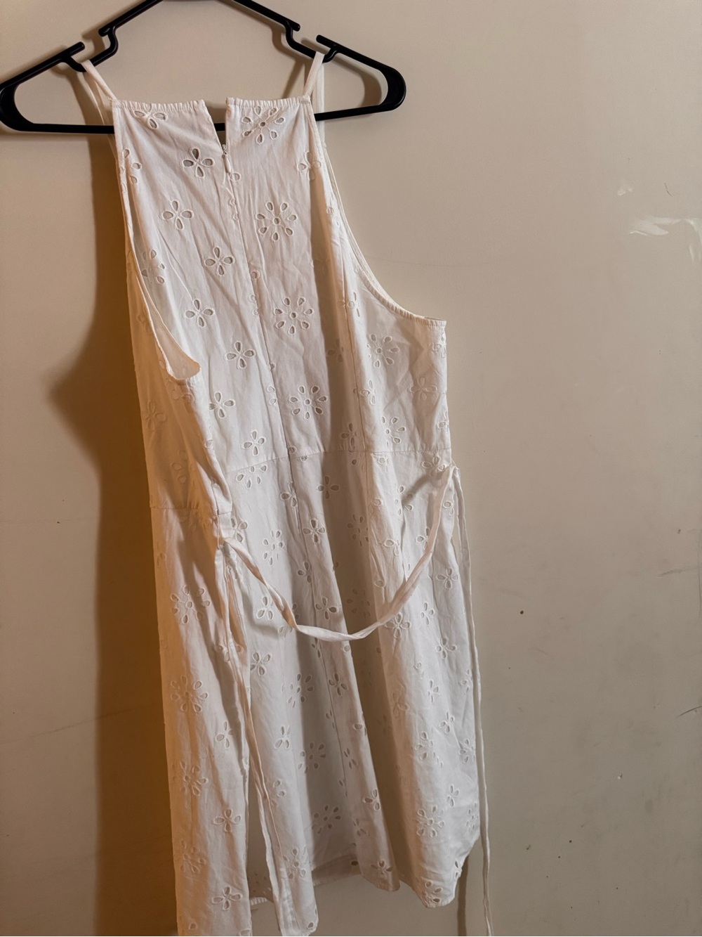 LOFT White Eyelet Midi Dress with Waist Ties